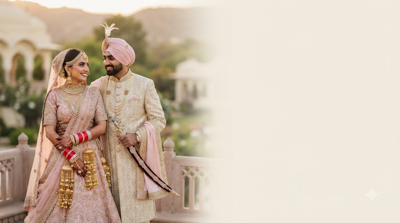 Punjabi couple in traditional wedding attire